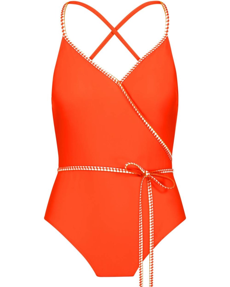 Front of a size Large Women'S Lena Ballet One Piece in Neon Orange in Neon Orange by LEMLEM. | dia_product_style_image_id:346214